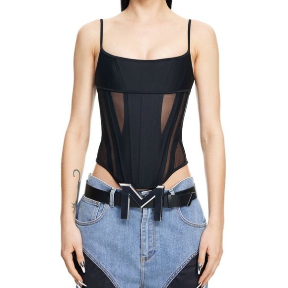 NWT H&M x Mugler Mesh-paneled Corset Top